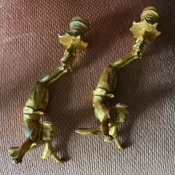 Vintage Candlestick Holders Asian Acrobat Pair